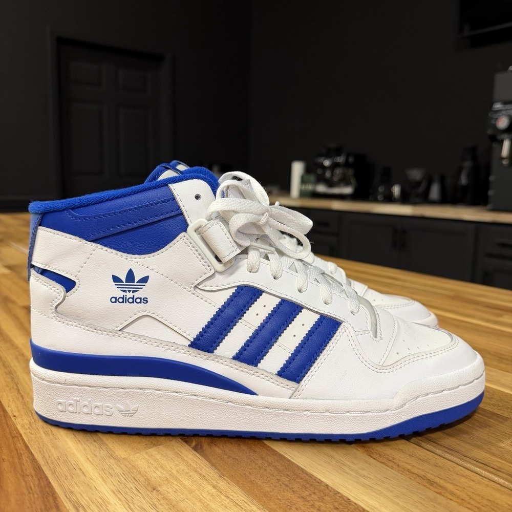ADIDAS Size 11 Originals Men's Forum Mid Sneaker White/ Royal Blue FY4976